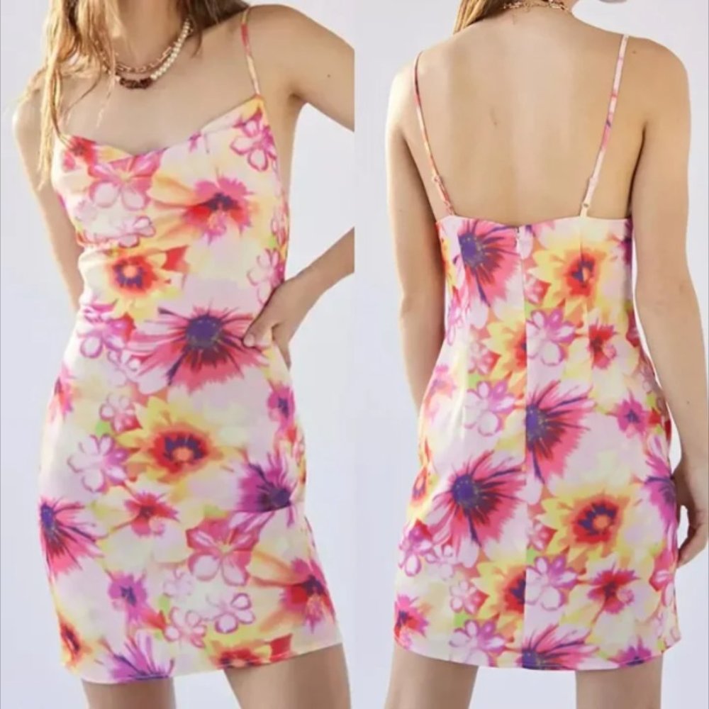 NWT Urban Outfitters Floral Cowl Satin Slip Dress